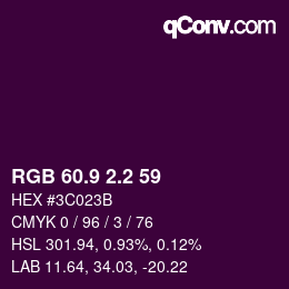 カラーコード: RGB 60.9 2.2 59 | qconv.com