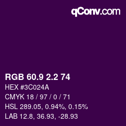 カラーコード: RGB 60.9 2.2 74 | qconv.com