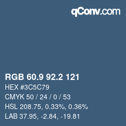 Color code: RGB 60.9 92.2 121 | qconv.com
