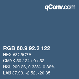 カラーコード: RGB 60.9 92.2 122 | qconv.com