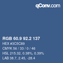 カラーコード: RGB 60.9 92.2 137 | qconv.com