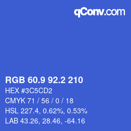カラーコード: RGB 60.9 92.2 210 | qconv.com