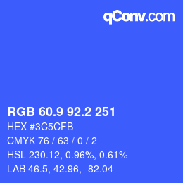 カラーコード: RGB 60.9 92.2 251 | qconv.com