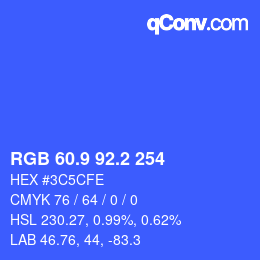 カラーコード: RGB 60.9 92.2 254 | qconv.com