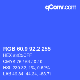 カラーコード: RGB 60.9 92.2 255 | qconv.com