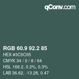 カラーコード: RGB 60.9 92.2 85 | qconv.com