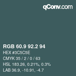 Color code: RGB 60.9 92.2 94 | qconv.com