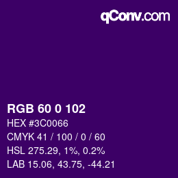 Color code: RGB 60 0 102 | qconv.com