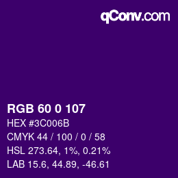 Color code: RGB 60 0 107 | qconv.com