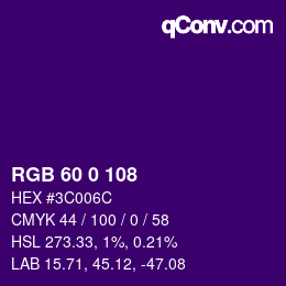 颜色代码: RGB 60 0 108 | qconv.com
