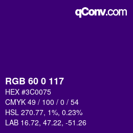 Color code: RGB 60 0 117 | qconv.com