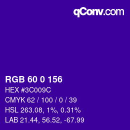 カラーコード: RGB 60 0 156 | qconv.com
