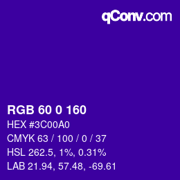 颜色代码: RGB 60 0 160 | qconv.com