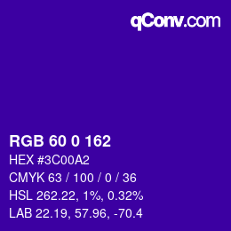 カラーコード: RGB 60 0 162 | qconv.com