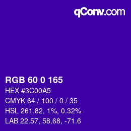 カラーコード: RGB 60 0 165 | qconv.com