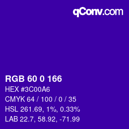 Color code: RGB 60 0 166 | qconv.com