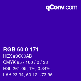 Color code: RGB 60 0 171 | qconv.com