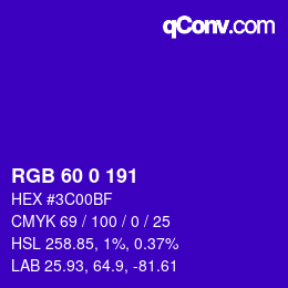 カラーコード: RGB 60 0 191 | qconv.com