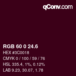 カラーコード: RGB 60 0 24.6 | qconv.com