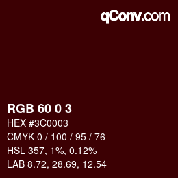 颜色代码: RGB 60 0 3 | qconv.com