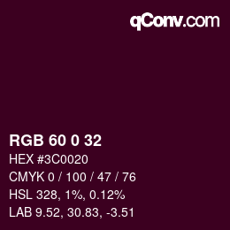 Color code: RGB 60 0 32 | qconv.com