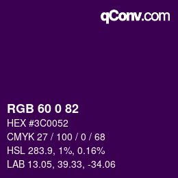 Color code: RGB 60 0 82 | qconv.com