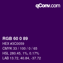 カラーコード: RGB 60 0 89 | qconv.com