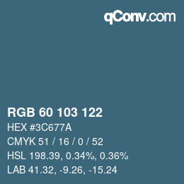 カラーコード: RGB 60 103 122 | qconv.com