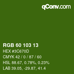 カラーコード: RGB 60 103 13 | qconv.com