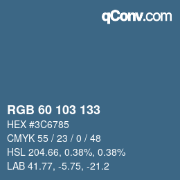 Color code: RGB 60 103 133 | qconv.com
