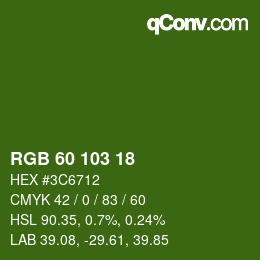 Color code: RGB 60 103 18 | qconv.com