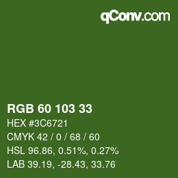 カラーコード: RGB 60 103 33 | qconv.com