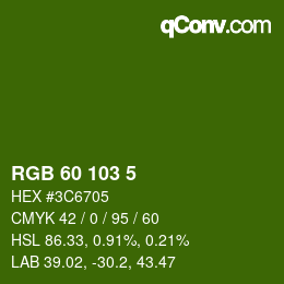 Color code: RGB 60 103 5 | qconv.com