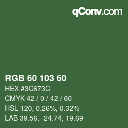 Color code: RGB 60 103 60 | qconv.com