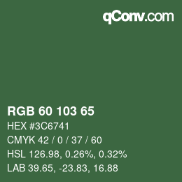 颜色代码: RGB 60 103 65 | qconv.com
