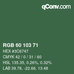 Color code: RGB 60 103 71 | qconv.com