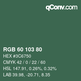 Color code: RGB 60 103 80 | qconv.com