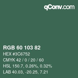 Color code: RGB 60 103 82 | qconv.com