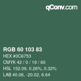 Color code: RGB 60 103 83 | qconv.com