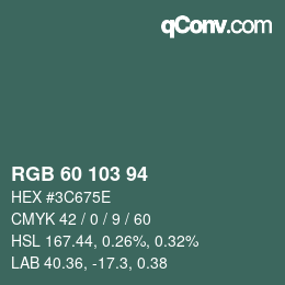颜色代码: RGB 60 103 94 | qconv.com
