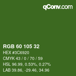 Color code: RGB 60 105 32 | qconv.com