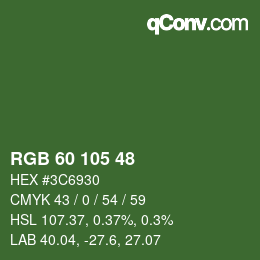 カラーコード: RGB 60 105 48 | qconv.com