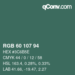 Farbcode: RGB 60 107 94 | qconv.com