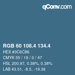 カラーコード: RGB 60 108.4 134.4 | qconv.com