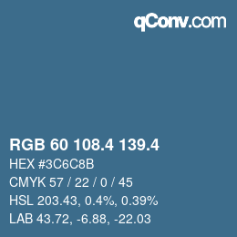 カラーコード: RGB 60 108.4 139.4 | qconv.com