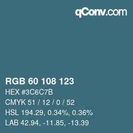 颜色代码: RGB 60 108 123 | qconv.com