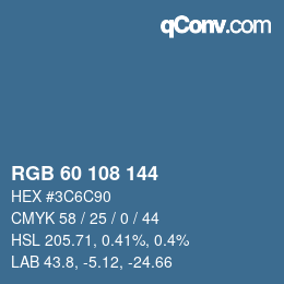 Color code: RGB 60 108 144 | qconv.com