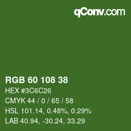 Color code: RGB 60 108 38 | qconv.com