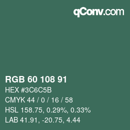 Color code: RGB 60 108 91 | qconv.com