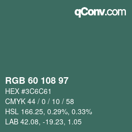 カラーコード: RGB 60 108 97 | qconv.com